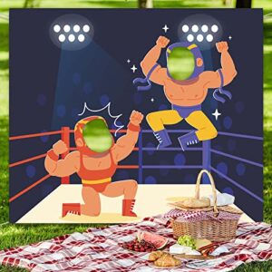 Wrestling Banner Wrestling Matches Pretend Play Party Game Backdrop Large Wrestler Warriors Fighting Face Sports Wrestling Ring Theme Decor Decorations for Boys Men Birthday Party Wrestling Party Supplies