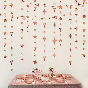 rose gold 7th birthday decorations number 7 circle dot twinkle star garland metallic hanging streamer bunting banner backdrop for girls boys seven year old birthday 7th anniversary party supplies