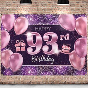 pakboom happy 93rd birthday banner backdrop – 93 birthday party decorations supplies for women – pink purple gold 4 x 6ft