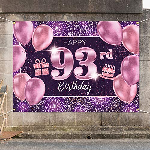 PAKBOOM Happy 93rd Birthday Banner Backdrop - 93 Birthday Party Decorations Supplies for Women - Pink Purple Gold 4 x 6ft