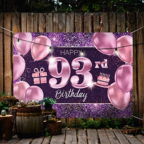 PAKBOOM Happy 93rd Birthday Banner Backdrop - 93 Birthday Party Decorations Supplies for Women - Pink Purple Gold 4 x 6ft