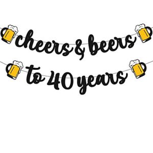 40 birthday banner cheers to 40 years decorations for men women him her happy forty birthday anniversary party supplies black glitter prestrung