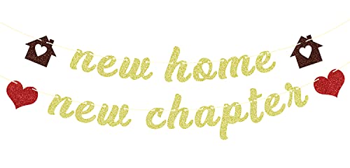 New Home New Chapter Banner, Housewarming Gift, Our First Home Sign, Home Sweet Home Decor Gold Glitter