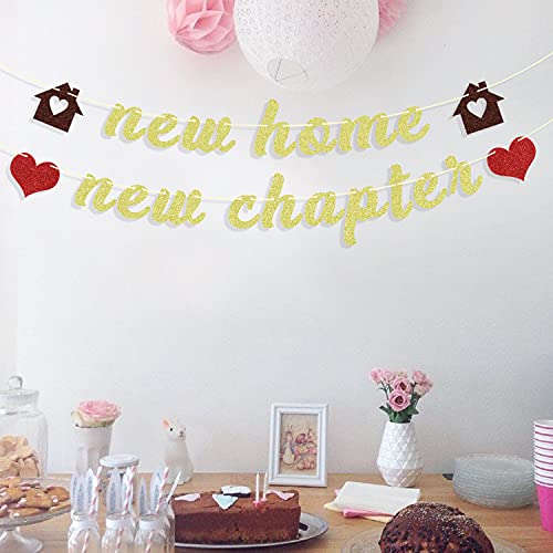 New Home New Chapter Banner, Housewarming Gift, Our First Home Sign, Home Sweet Home Decor Gold Glitter