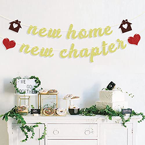 New Home New Chapter Banner, Housewarming Gift, Our First Home Sign, Home Sweet Home Decor Gold Glitter