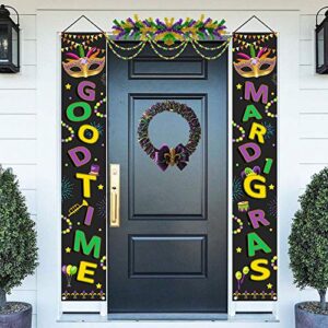 mardi gras porch sign, mardi gras and good time roll welcome sign hanging banner for indoor outdoor masquerade party supplies