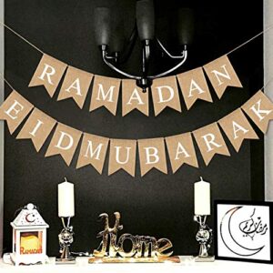 SWYOUN Burlap Ramadan Eid Mubarak Banner Supplies Muslim Fireplace Mantel Decoration