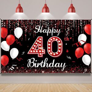 40 birthday decorations backdrop banner, happy 40th birthday decorations for women, red black white 40 years old birthday photo props, forty birthday party sign for outdoor indoor, fabric vicycaty