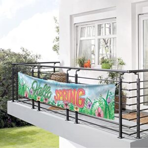 Probsin Hello Spring Banner Decorations Large Outdoor Happy Holiday Yard Sign Seasonal Party Supplies 120" x 20" Welcome Backdrop Nature Floral Flowers Home Decor Vivid Colors Vibrant Fabric Polyester with Brass Grommets for Outside Indoor Garden Fence Ga
