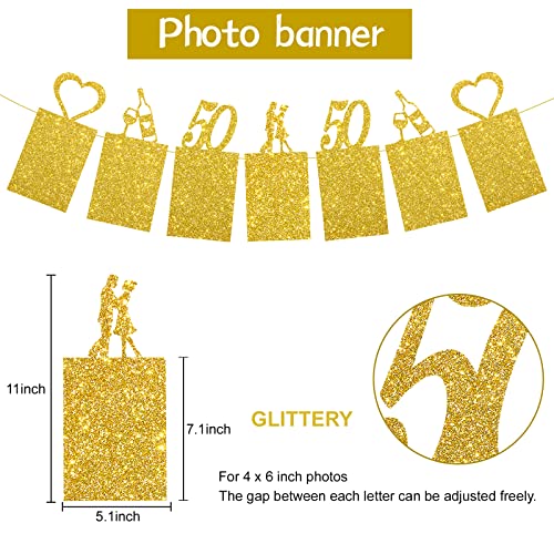 Pimvimcim Gold Glitter 50th Anniversary Banner Decorations, Happy 50th Wedding Anniversary Banner and Photo Banner Party Supplies, 50 Year Anniversary Party Picture Banner Decor