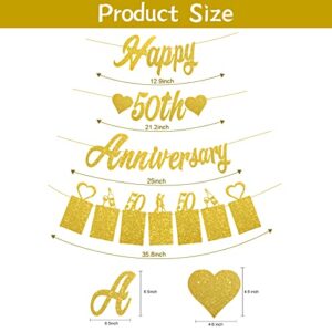 Pimvimcim Gold Glitter 50th Anniversary Banner Decorations, Happy 50th Wedding Anniversary Banner and Photo Banner Party Supplies, 50 Year Anniversary Party Picture Banner Decor