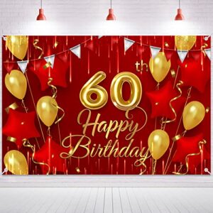 60th birthday backdrop banner decorations red and gold for women men happy 60 years old bday background photography party decor sign supplies