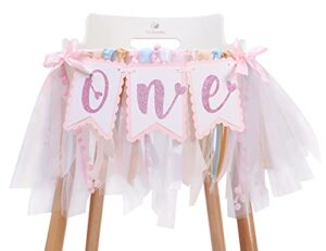 pink sweetheart one birthday banner – pink tutu skirt high chair banner , 1st birthday party gifts for girls , winter onederland 1st birthday girl decorations , pastel tassel banner ribbons