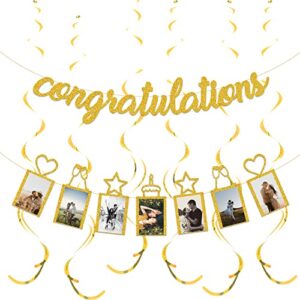 concico congratulations banner and hanging swirls for graduation,congratulations,engagement party decorations(gold glitter)