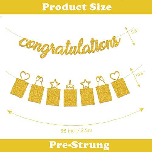 Concico Congratulations Banner and Hanging Swirls for Graduation,Congratulations,Engagement Party Decorations(Gold Glitter)