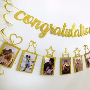 Concico Congratulations Banner and Hanging Swirls for Graduation,Congratulations,Engagement Party Decorations(Gold Glitter)