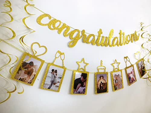 Concico Congratulations Banner and Hanging Swirls for Graduation,Congratulations,Engagement Party Decorations(Gold Glitter)