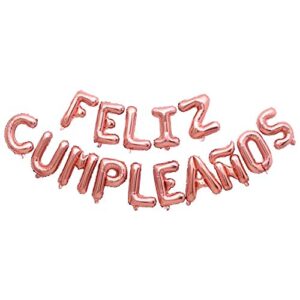 rose gold letter feliz cumpleaños balloons banner, happy birthday in spanish balloons party decoration, happy birthday in spanish banner garland supplies
