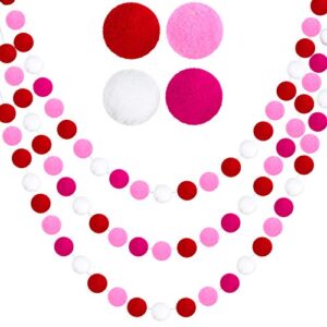 tatuo 3 pieces valentine’s day felt ball garlands pom ball felt banners colorful pom pom garlands fluffy valentine garlands for valentine’s day wedding birthday party decoration, 72 balls, 4 colors