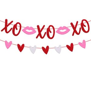 xoxo banner for valentine’s day romantic anniversary engagement wedding bridal shower proposal kiss me love heart garland party supplies sparkle glitter decorations