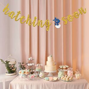 INNORU Hatching Soon Banner, Dinsaur Theme first Birthday Party Decorations, Baby Shower, Happy Birthday Party Decorations Gold Glitter