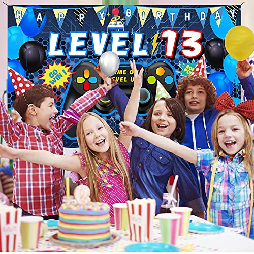 Vlipoeasn 13th Birthday Video Game Backdrop Level 13 Unlocked Official Teenager Backdrop Banner 13th Video Game Birthday Decorations 13th Birthday Backdrop for Boys