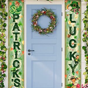 St. Parker's Porch Sign Banner-Vintage St Patrick Supplies,Retro Style Lucky Front Door Welcome Banner for St Patrick’s Day Decoration