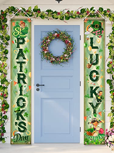 St. Parker's Porch Sign Banner-Vintage St Patrick Supplies,Retro Style Lucky Front Door Welcome Banner for St Patrick’s Day Decoration