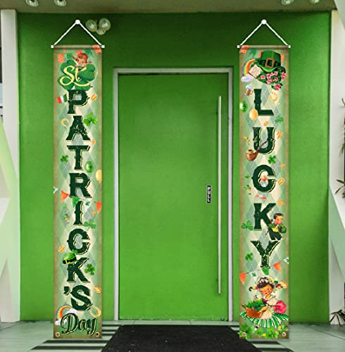 St. Parker's Porch Sign Banner-Vintage St Patrick Supplies,Retro Style Lucky Front Door Welcome Banner for St Patrick’s Day Decoration