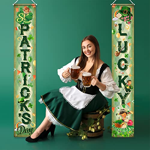 St. Parker's Porch Sign Banner-Vintage St Patrick Supplies,Retro Style Lucky Front Door Welcome Banner for St Patrick’s Day Decoration