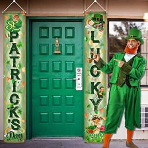 St. Parker's Porch Sign Banner-Vintage St Patrick Supplies,Retro Style Lucky Front Door Welcome Banner for St Patrick’s Day Decoration