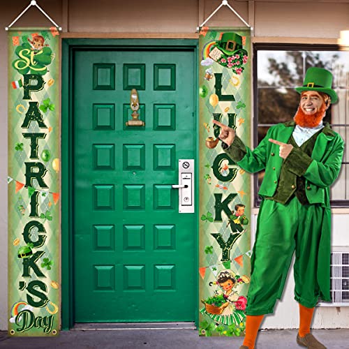 St. Parker's Porch Sign Banner-Vintage St Patrick Supplies,Retro Style Lucky Front Door Welcome Banner for St Patrick’s Day Decoration