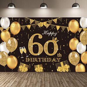 60th birthday party decoration, extra large black and gold sign poster 60th birthday party supplies, 60th anniversary backdrop banner photo booth backdrop background banner