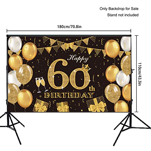 60th Birthday Party Decoration, Extra Large Black and Gold Sign Poster 60th Birthday Party Supplies, 60th Anniversary Backdrop Banner Photo Booth Backdrop Background Banner