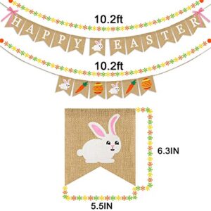 Happy Easter Banner Burlap - Rustic Easter Decorations - Easter Bunny Banner for Mantle Fireplace - Spring Easter Party Decorations Supplies - Easter Home Office School Outdoor & Indoor Hanging Decor