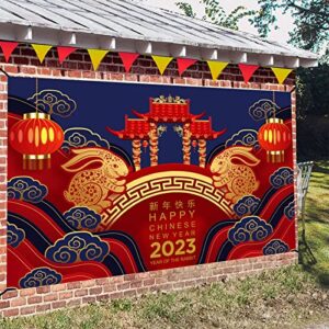 Littleloverly Happy Chinese New Year 2022 Year of the Tiger Backdrop Banner - Chinese Spring Festival New Year Yard Sign Indoor Outdoor Backdrop Banner Party Decorations