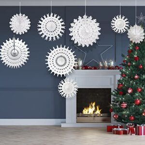 CHRORINE 16 Pcs Christmas Winter White Paper Snowflake Decorations, Christmas Snowflakes Hanging Decoration, Frozen Birthday Party Supplies Winter Wonderland Party Decorations (Mixed 7.8"-20")