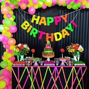 Midnight Glo Neon Happy Birthday Banner Decoration Black Light Reactive UV Glow Birthday Party