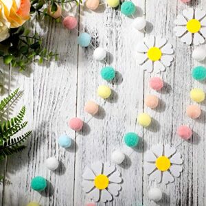 3 Pieces Spring Pompom Ball Garlands Daisy Garland White Flowers Banner Spring Decor Garlands for Holiday Birthday Party Carnival Decorations Photo Prop Nursery Decor Farmhouse Spring Garland