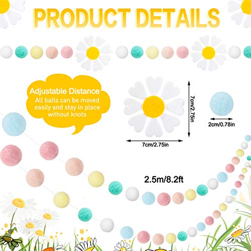 3 Pieces Spring Pompom Ball Garlands Daisy Garland White Flowers Banner Spring Decor Garlands for Holiday Birthday Party Carnival Decorations Photo Prop Nursery Decor Farmhouse Spring Garland