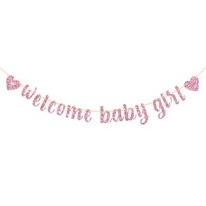 belrew welcome baby girl banner, it’s a girl baby shower decor, gender reveal party, baby gril 1st birthday party decoration supplies, glittery pink