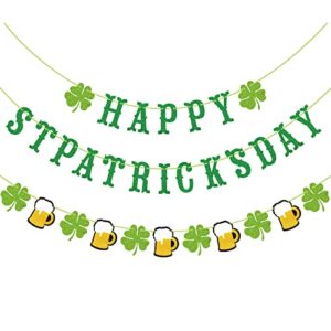 st patricks day banner, sepglitter 3 strings st. patrick’s banner gold glitter saint patricks day decorations happy st. patrick’s day banner decor with clover signs for shamrock garland party supplies