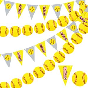 4 pieces softball party decorations softball party banners softball bunting hanging banners softball paper garlands softball party favors for sports theme birthday (bright style)