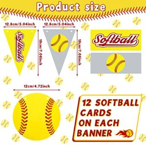 4 Pieces Softball Party Decorations Softball Party Banners Softball Bunting Hanging Banners Softball Paper Garlands Softball Party Favors for Sports Theme Birthday (Bright Style)