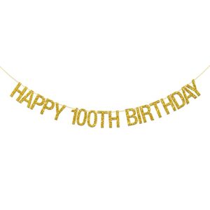 innoru ™ happy 100th birthday banner – gold glitter 100th sign letters hang bunting – 100th birthday party decorations supplies