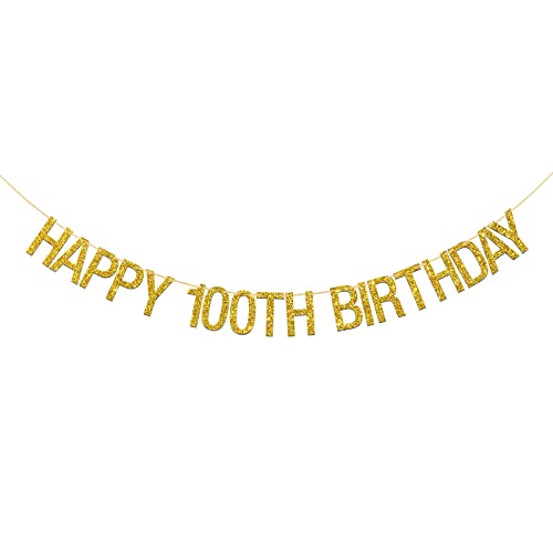 INNORU ™ Happy 100th Birthday Banner - Gold Glitter 100th Sign Letters Hang Bunting - 100th Birthday Party Decorations Supplies