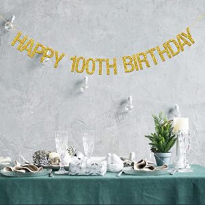 INNORU ™ Happy 100th Birthday Banner - Gold Glitter 100th Sign Letters Hang Bunting - 100th Birthday Party Decorations Supplies