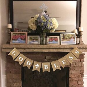 Uniwish God Bless Banner Boy Girl Baptism Decorations Rustic Christening Baby Shower Wedding Birthday Party Favors Photo Props