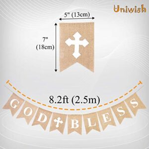 Uniwish God Bless Banner Boy Girl Baptism Decorations Rustic Christening Baby Shower Wedding Birthday Party Favors Photo Props