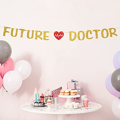 KakaSwa Glittery Future Doctor Banner, Doctor Graduation Sign, Medical Doctor Graduation Party Decorations, Gold